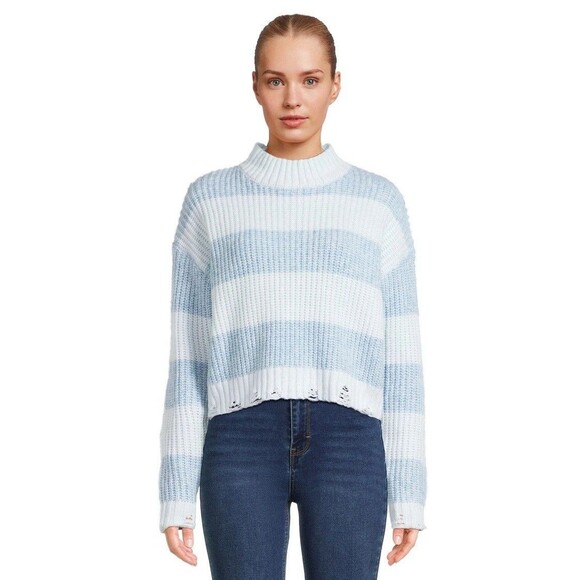 No Boundaries Large (11) Stripe Sweater cobalt blue Cowl neck Pullover Relaxed - Picture 1 of 4